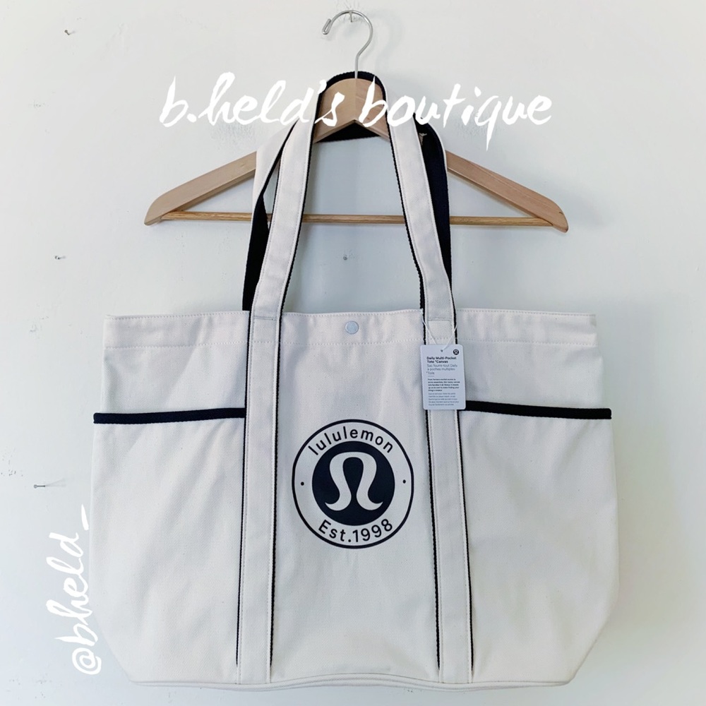 lululemon Daily Multi-Pocket Tote *Canvas Bag 20L in Natural/True Navy New NWT